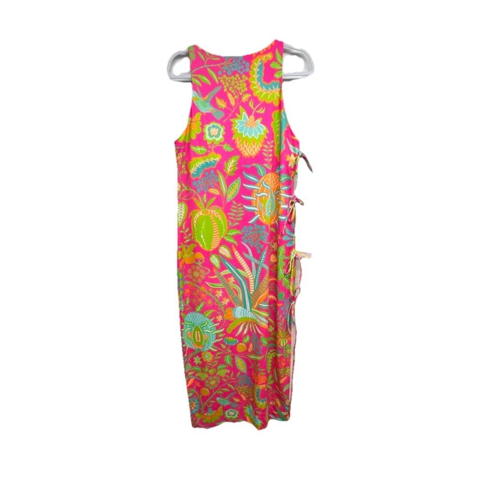 Gretchen Scott Womens Sz Medium Sleeveless Maxi Dress Side Tie Slit Floral Pink - Picture 11 of 12